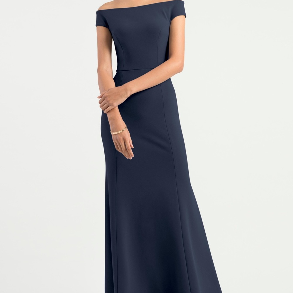 BHLDN Jenny Yoo Bridesmaid Dress Larson Off the Shoulder Gown Size 6 in Navy